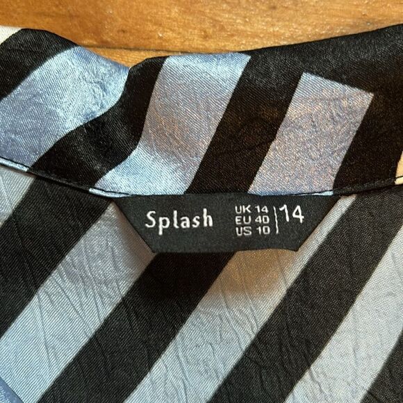 Splash Women’s Blue Brown and White Striped Pleated Maxi Dress Size 10 - Picture 7 of 7